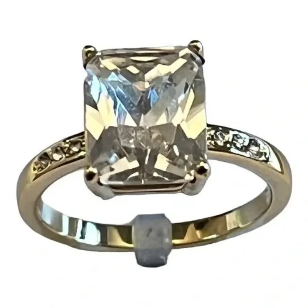 Charter Club Gold Tone Emerald-Crystal Engagement Ring Size 10 New